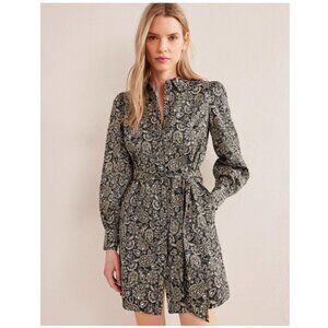 Boden Mini Shift Shirt Dress Black Paisley Terrace 4L NWT